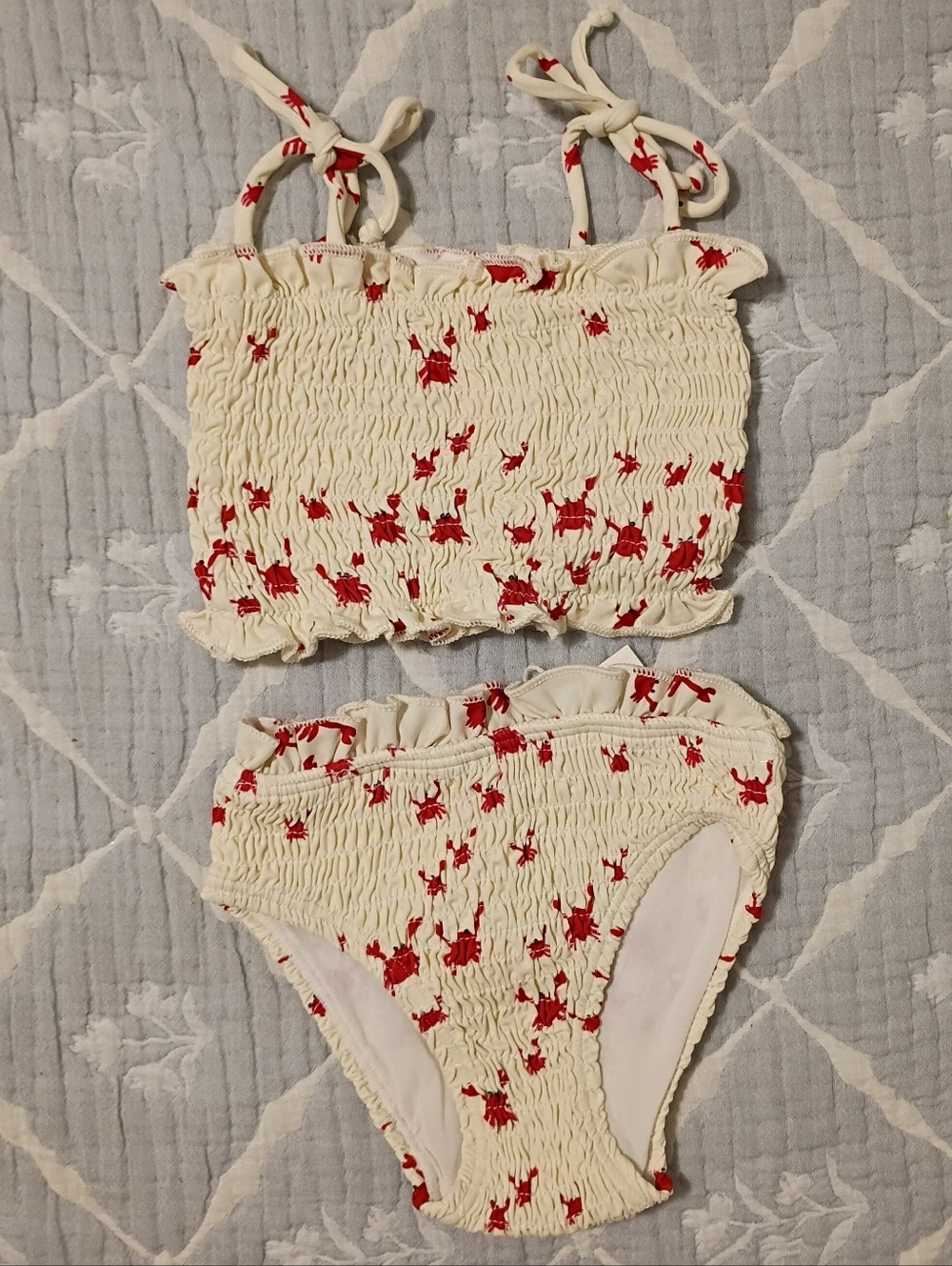 Fin & Vince Smocked Two-Piece Red Crabs Bikini Set 12-18M NWT
